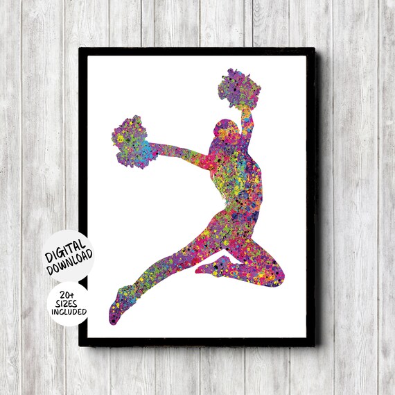 Cheerleader Kneeling Pose Splatter Silhouette Cheer Dance Poster