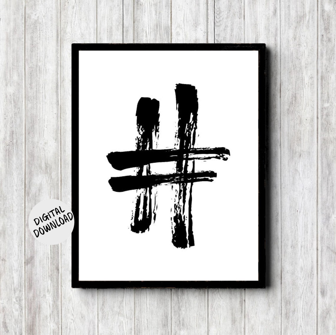 Black Brushstroke Hashtag Symbol Monochrome Minimalist Art Print