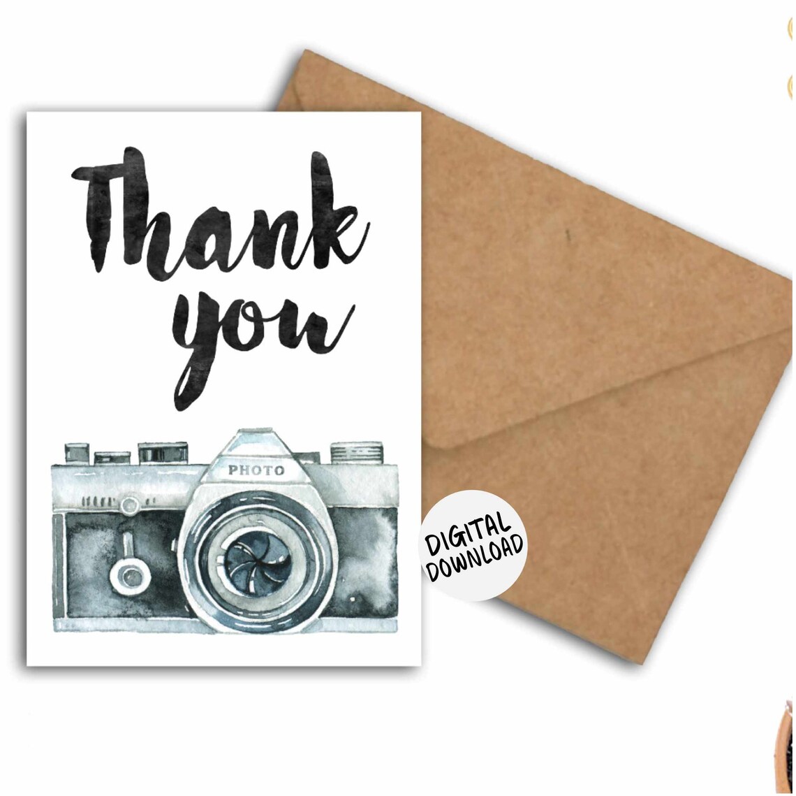 Thank You Card for Photographer, Watercolor Camera