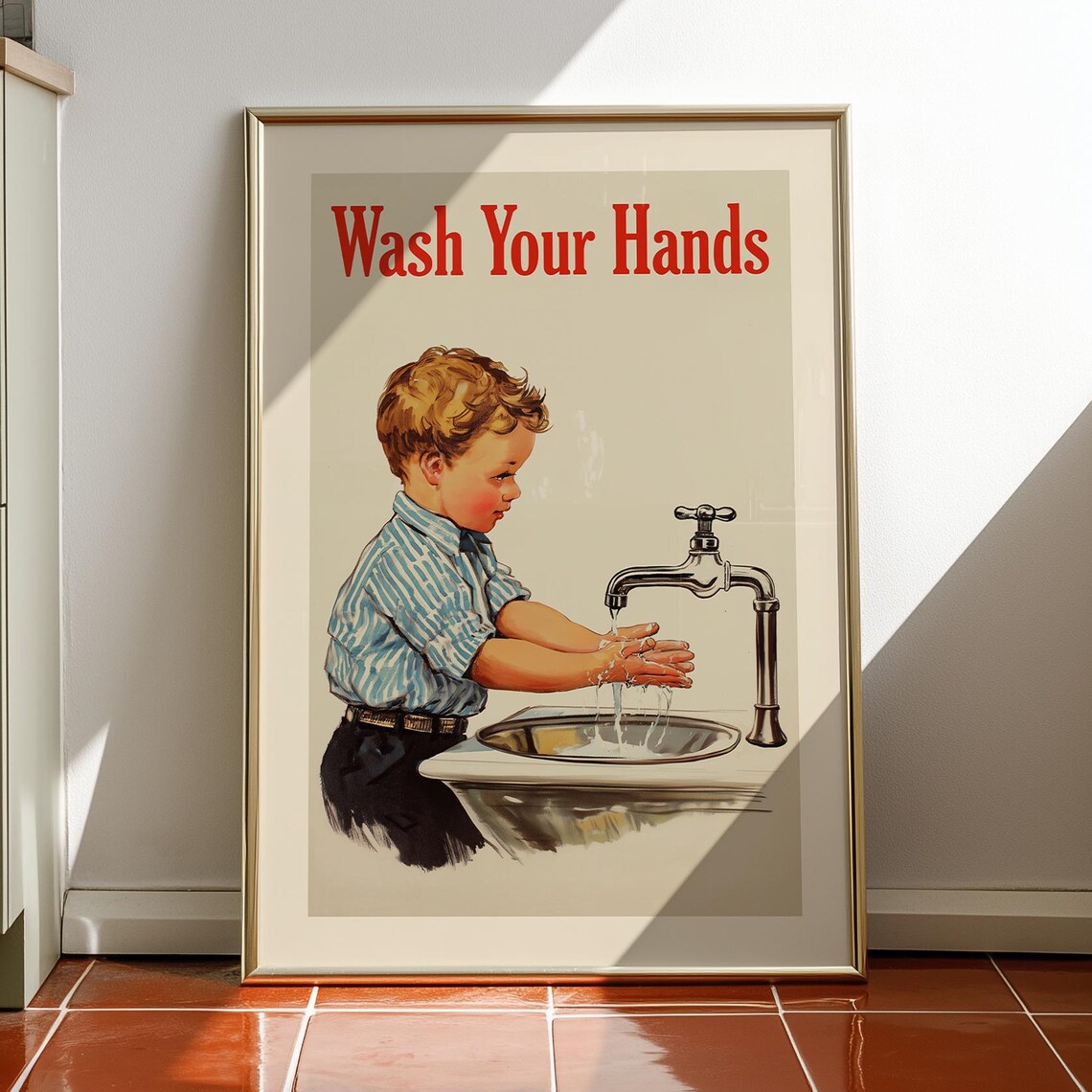 Wash Your Hands Midcentury Style Poster Print