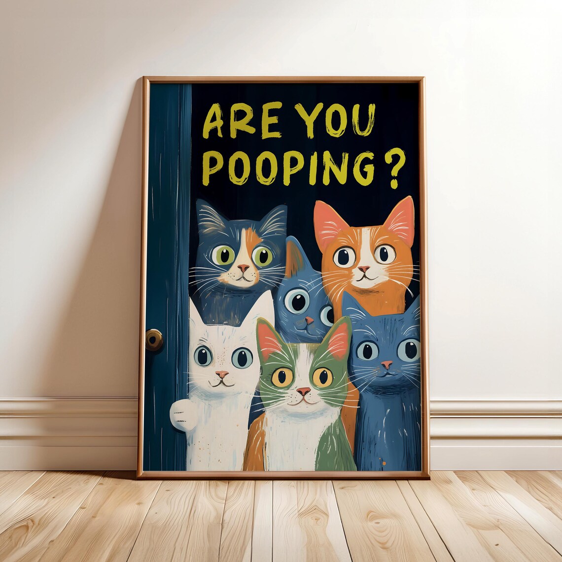 Are You Pooping Funny Five Cats Retro Bathroom Toilet Humor Vintage Art Poster
