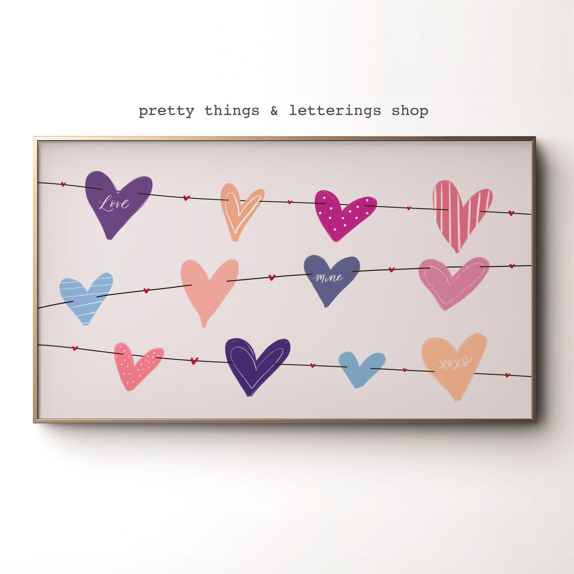 Heart Garland Colorful Hearts String Valentine Love Art Poster