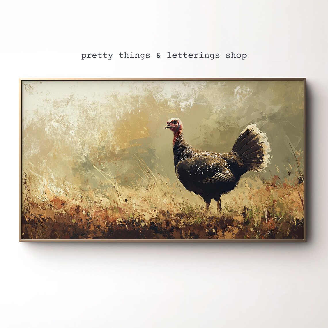 Wild Turkey Golden Field Thanksgiving Nature Painting Art Poster