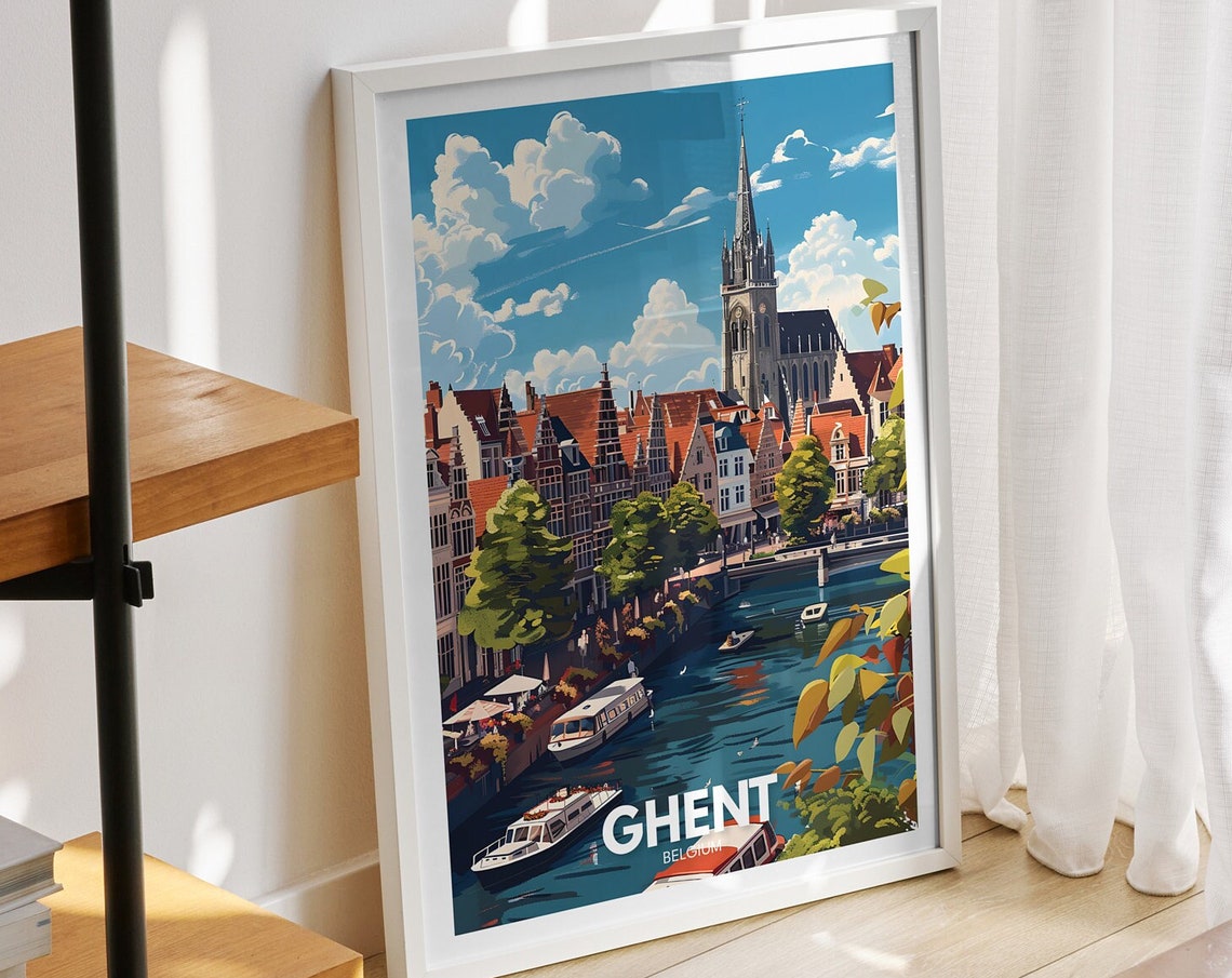 Ghent Travel Print Belgium Ghent Travel Poster Belgium Travel Poster Belgium Cityscape Wall Art Unique City Art Decor