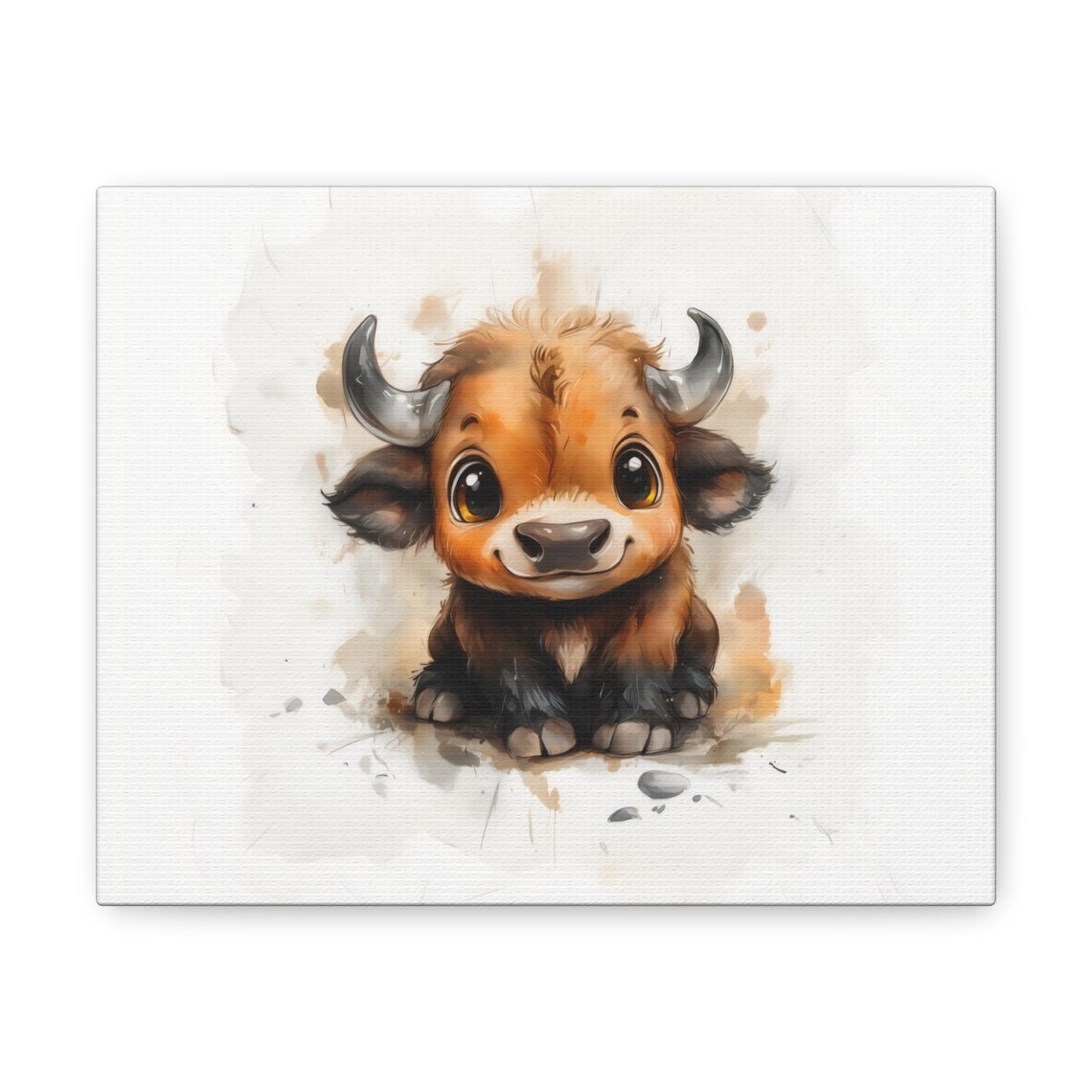 Cute Baby Buffalo Watercolor Nursery Art Sweet Animal Wall Art - Image 3