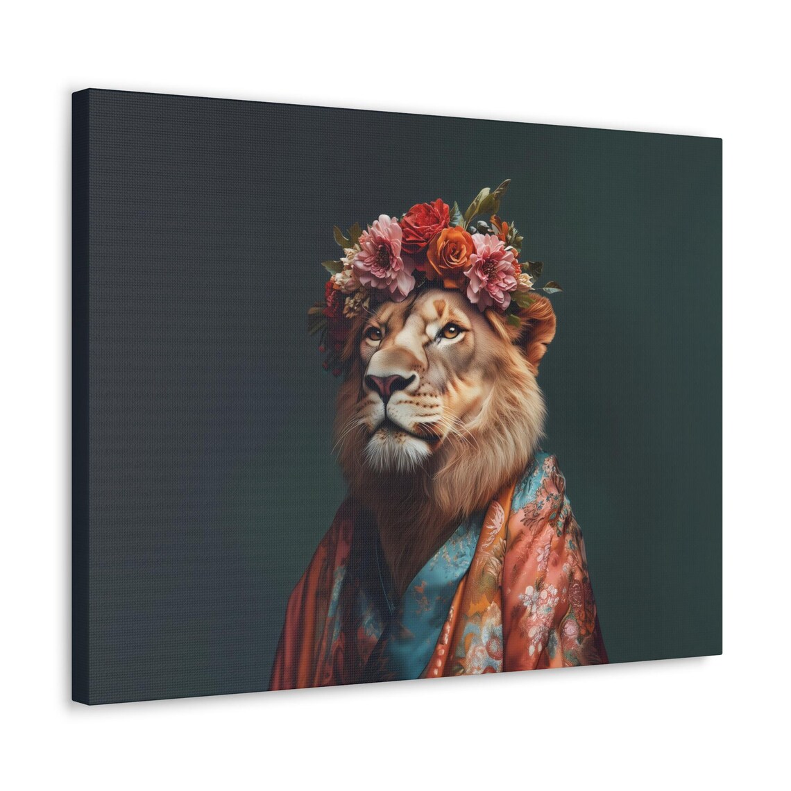Male Lion Floral Crown Kimono Robe Maximalist Fashionista Portrait Poster - Image 2