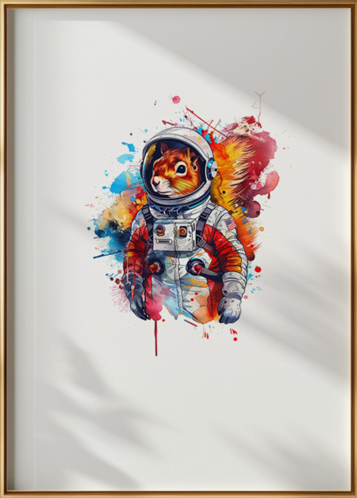 Squirrel Astronaut Watercolor Splash Space Suit Animal Art Poster - Image 3