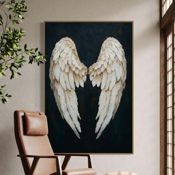 Ivory Angel Wings Art Print, Celestial Decor