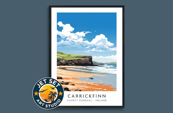 Carrickfinn Beach Donegal Ireland Poster Rocky Coast Vintage Travel Scene