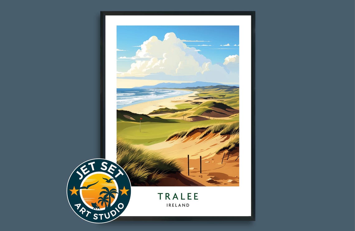 Tralee Ireland Links Golf Course Beach Dunes Vintage Travel Poster