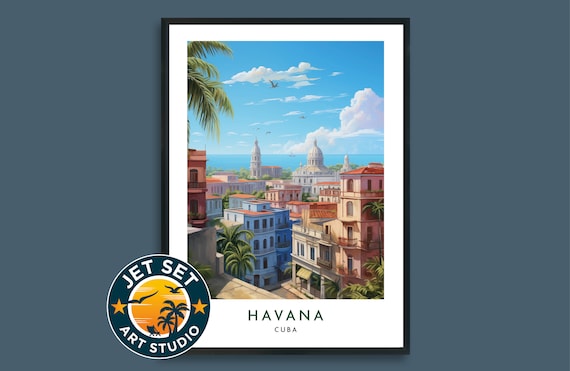 Havana Cuba Capitol City Skyline Tropical Palm Tree Travel Poster