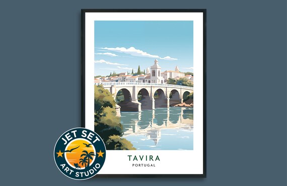 Tavira Portugal Roman Bridge Riverside Old Town Travel Poster