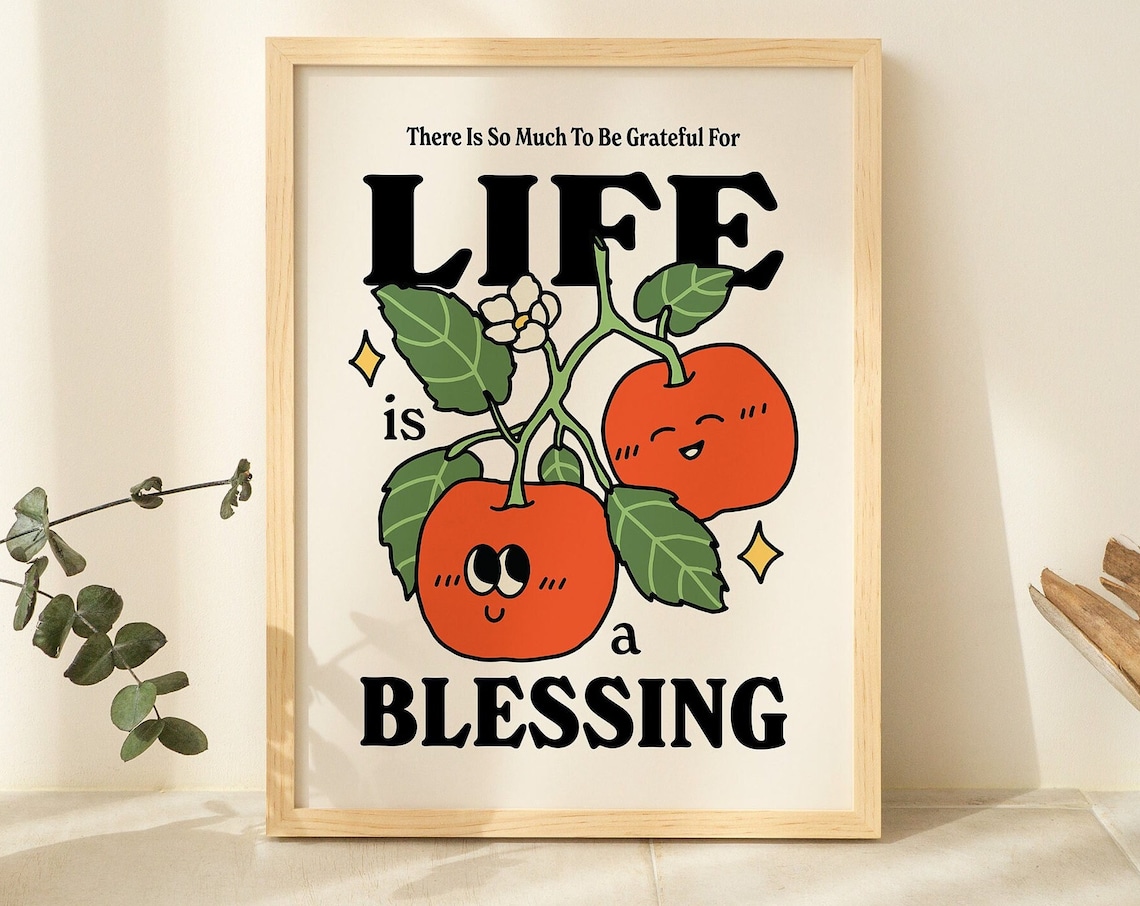 Retro Fruit Print, Gratitude Affirmation Poster - Image 2