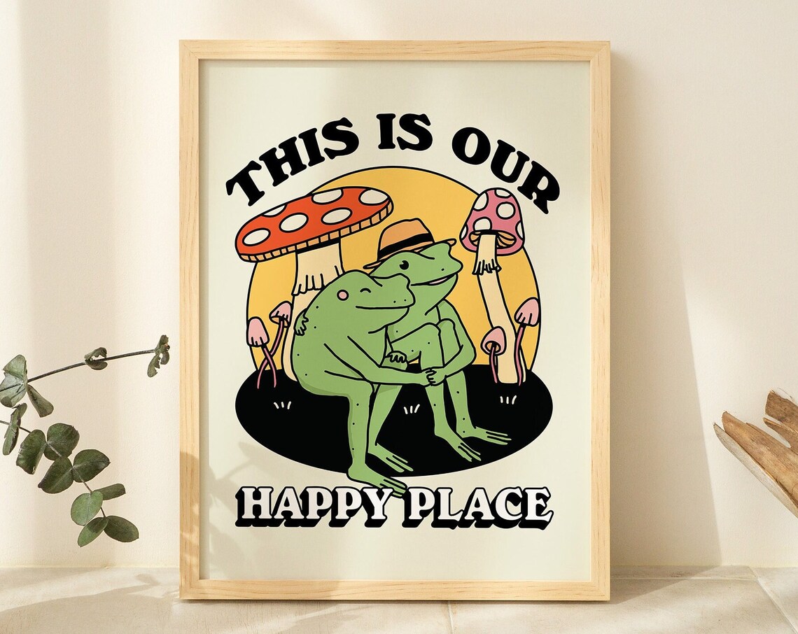 Retro Frog and Mushroom Romantic Quote Art Print - Image 2