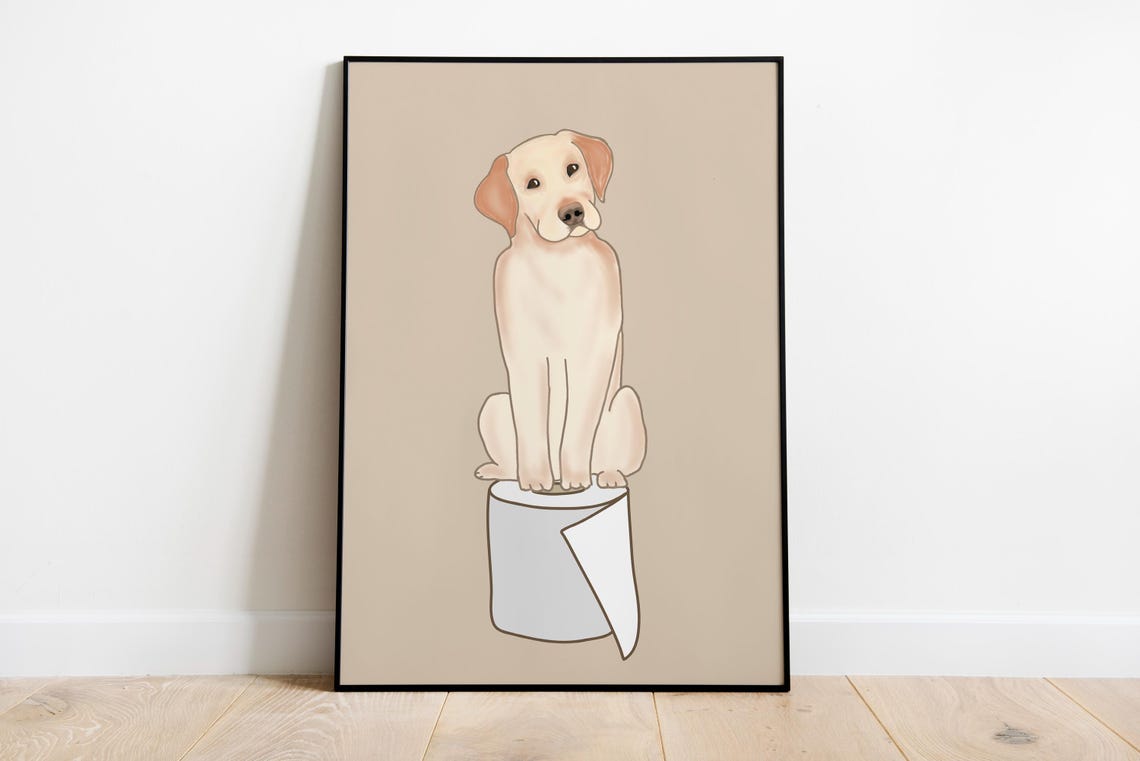 Dog Bathroom Art Print Bathroom Wall Art Decor Toilet Paper Bathroom Kids Art Beige Nursery Decor Toilet Art Dog Funny Art Print