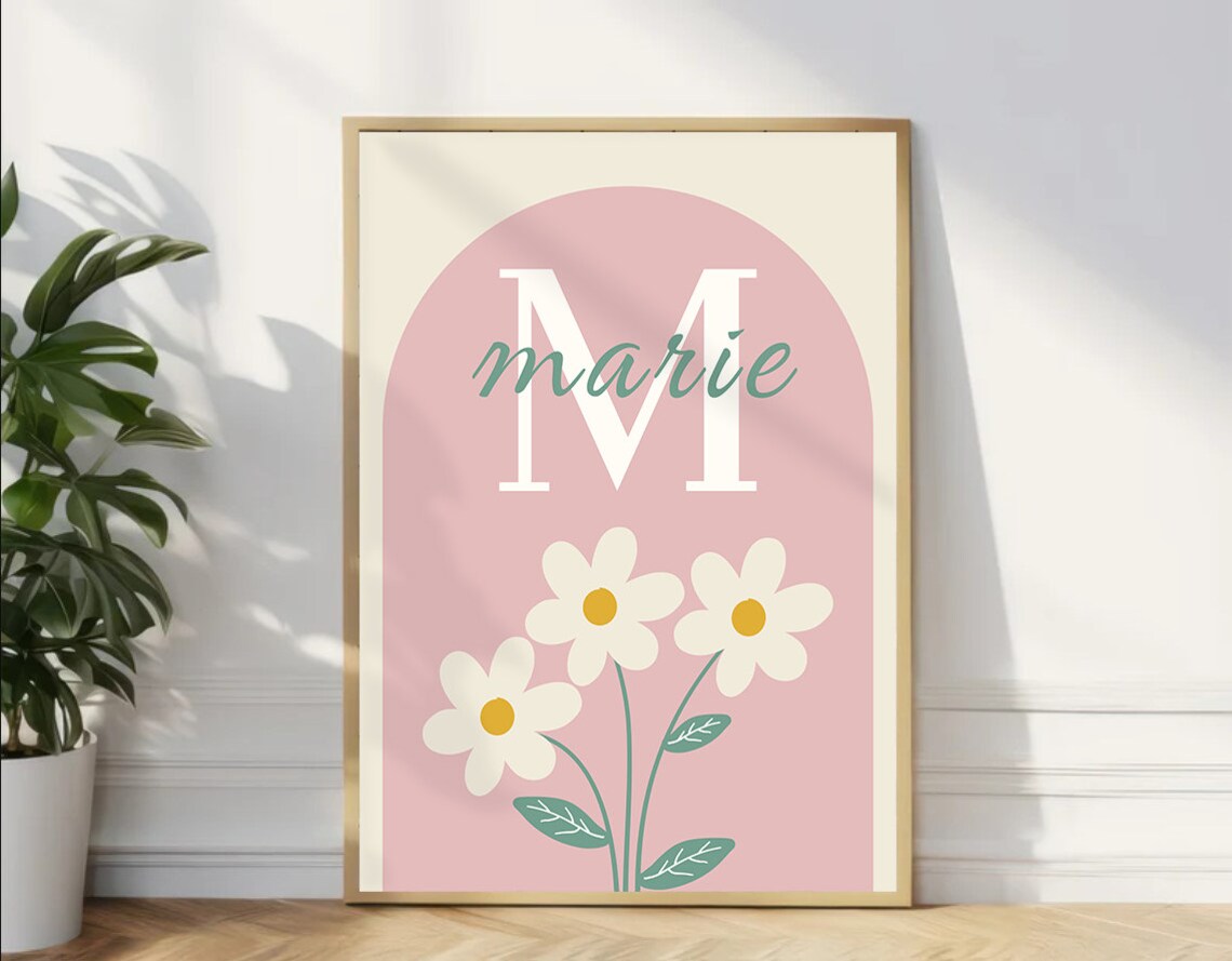 Daisy Nursery Wall Art Print, Personalised Name