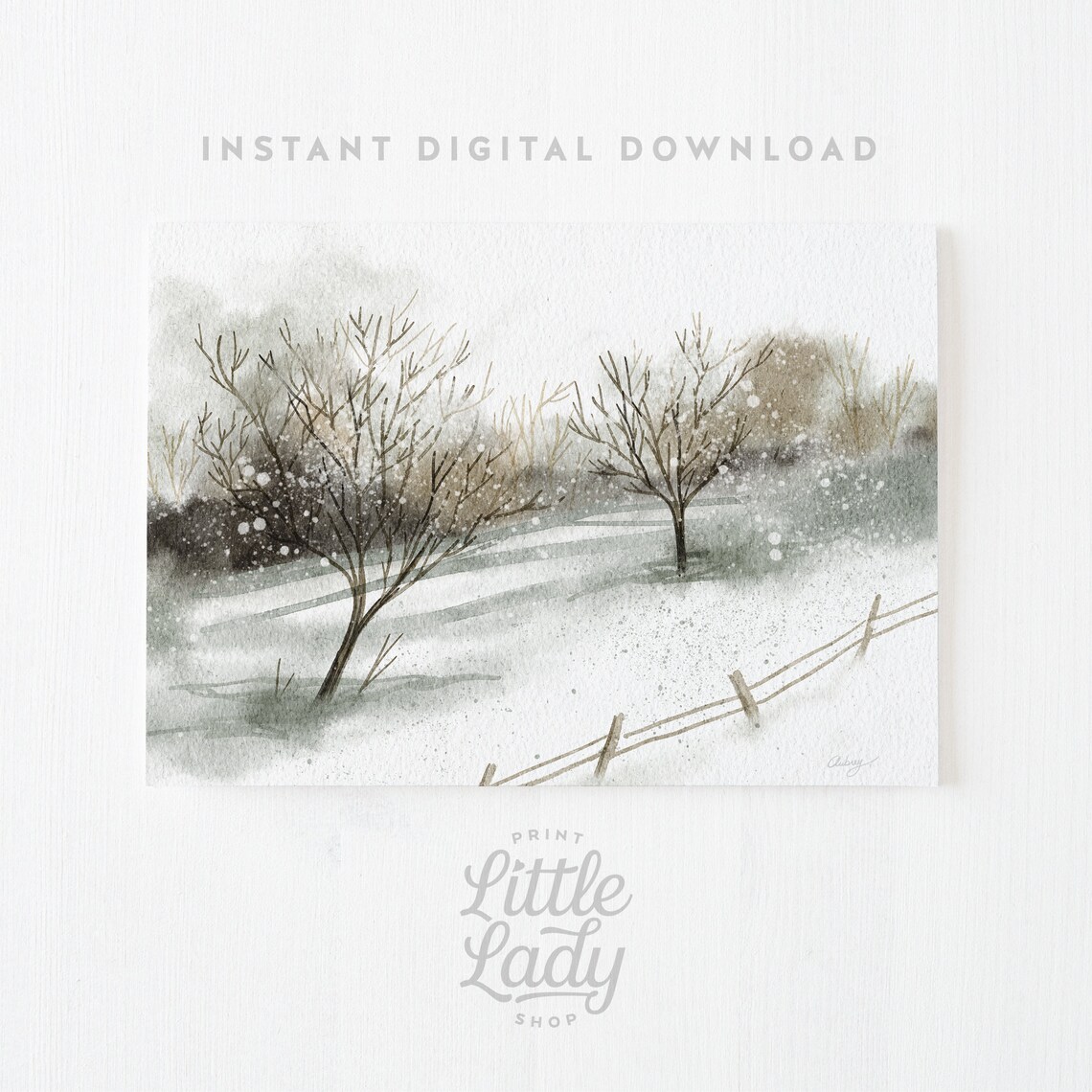 Winter Landscape Art Print, Neutral Vintage Style - Image 4