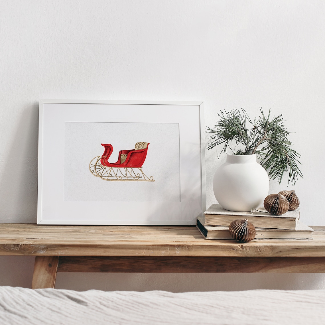 Vintage Red Santa's Sleigh Christmas Art Print - Image 2