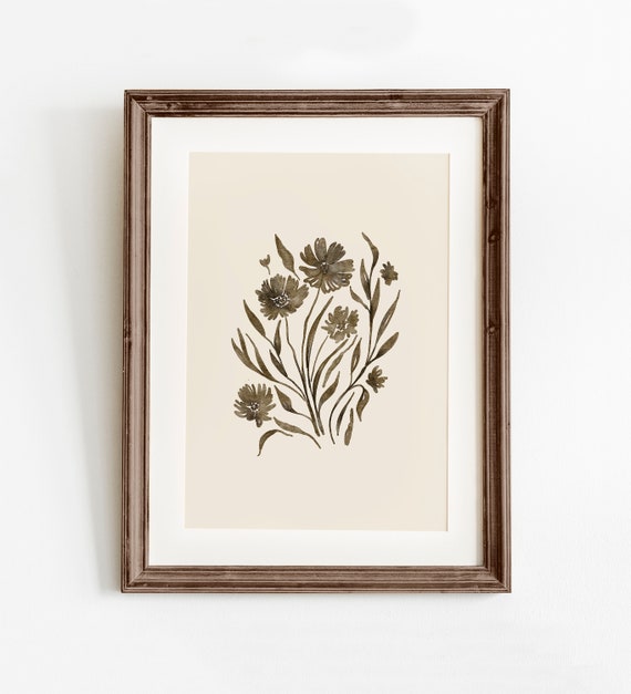 Neutral Floral Print Art Print, Vintage Botanical