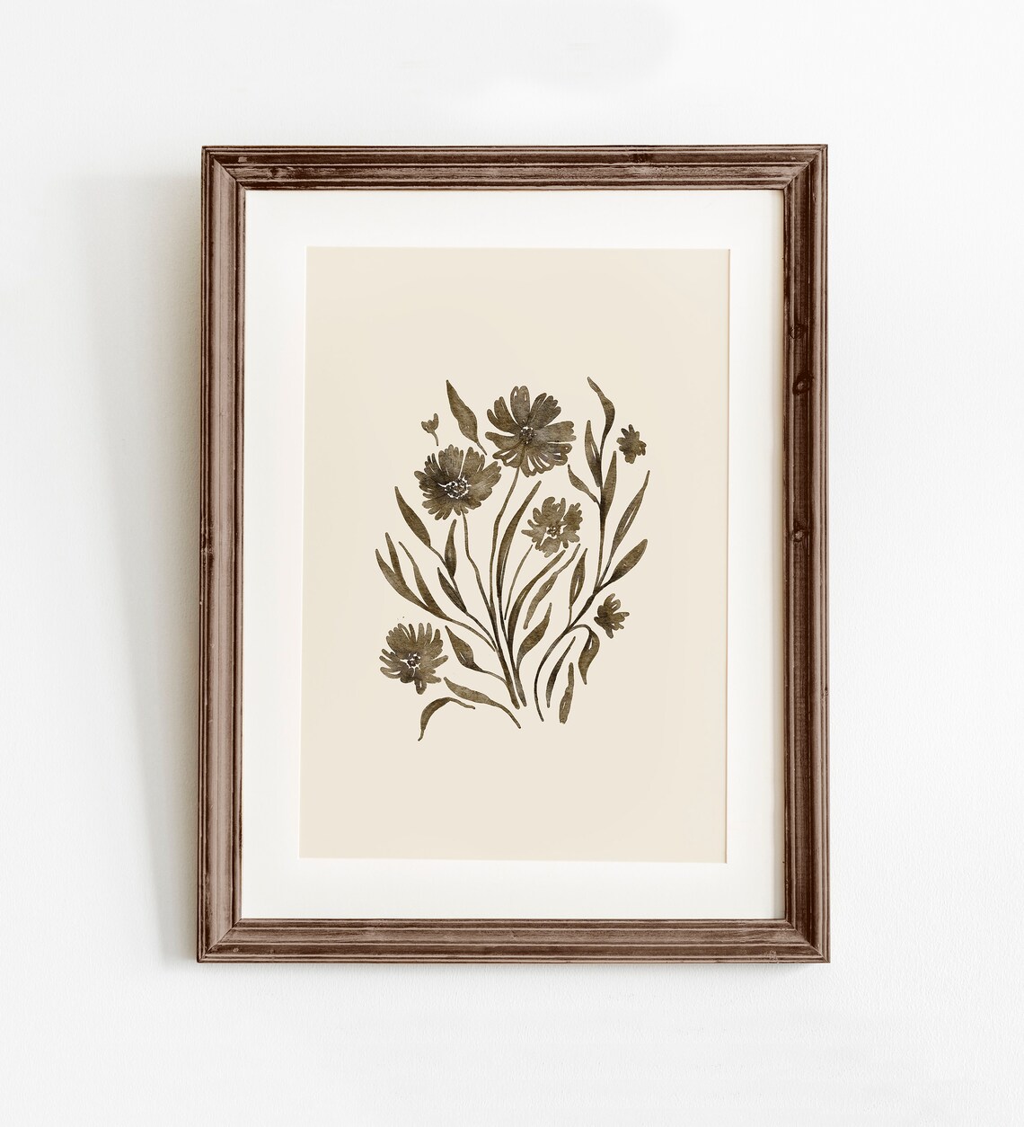 Neutral Floral Print Art Print, Vintage Botanical