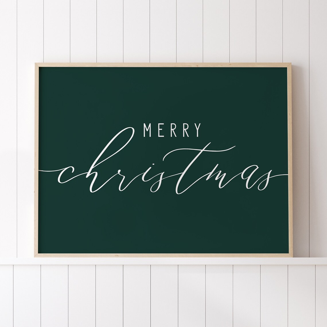 Merry Christmas Holiday Print, Dark Green Sign