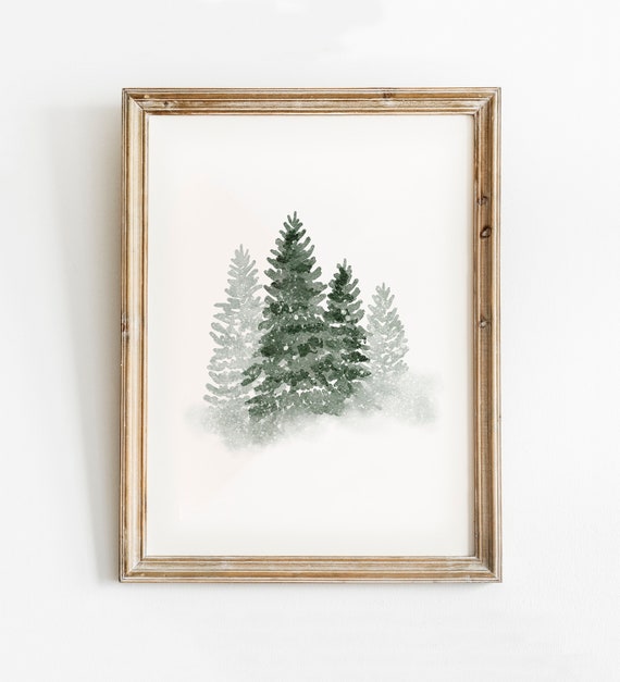 Christmas Winter Forest Pine Tree Watercolour Art Print
