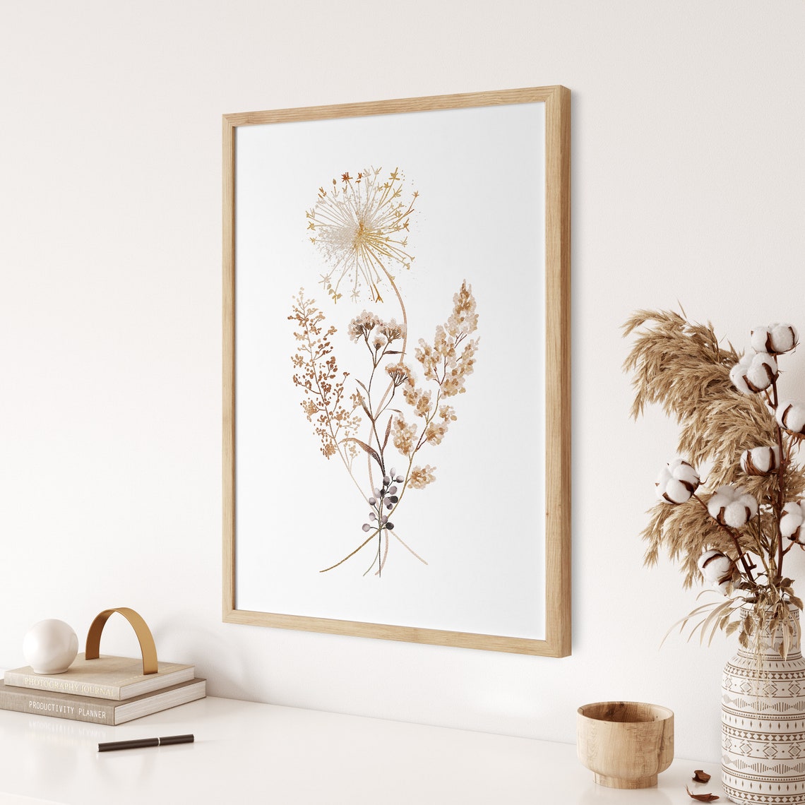 Dandelion Dried Flowers Watercolor Neutral Botanical Decor Poster - Image 3