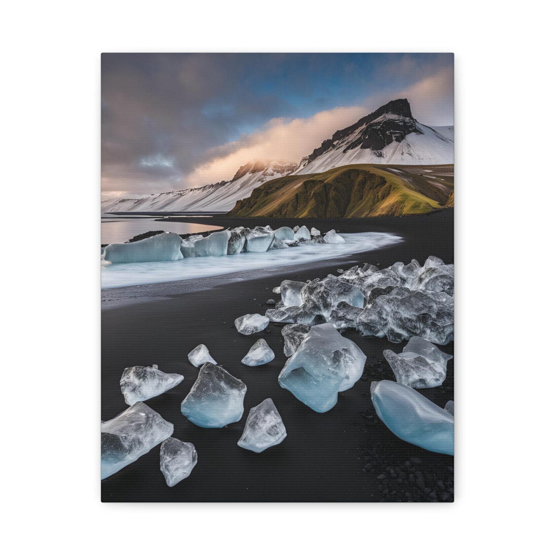 Iceland Black Sand Beach with Glacier Ice Chunks Photo Poster