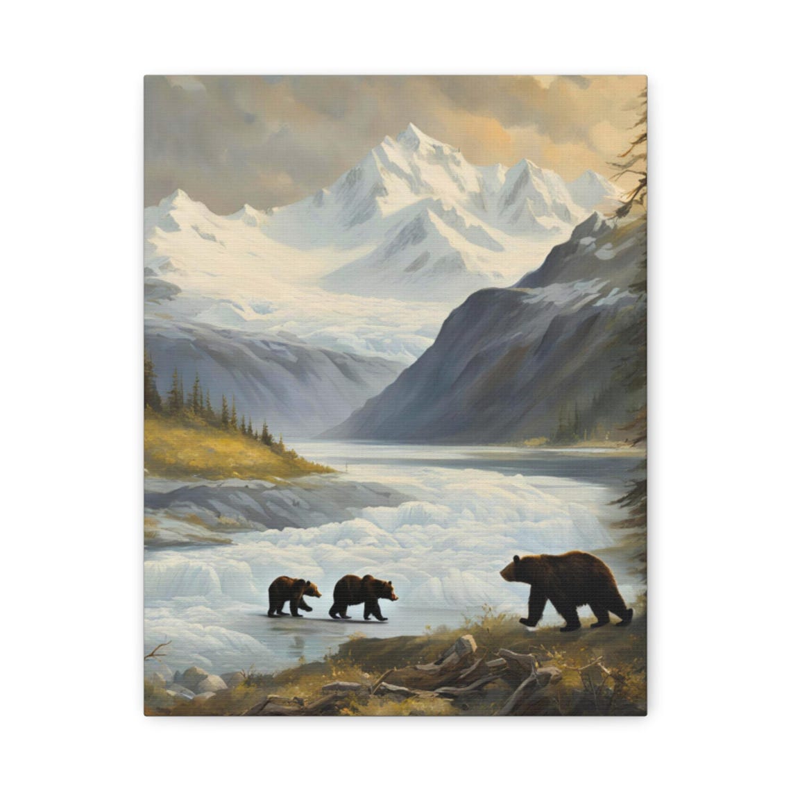 Grizzly Bear Canvas Wall Art Mountain Landscape Home Decor