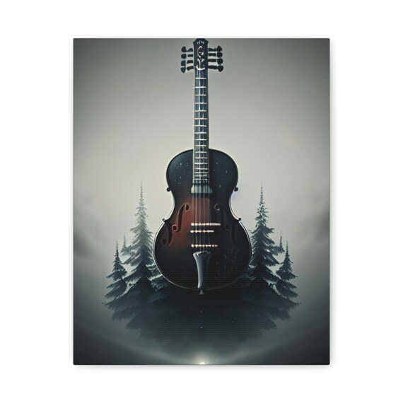 Guitar Canvas Print Moody Forest Art Gallery Wall Decor