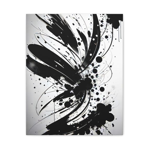 Abstract Black Ink Splatter Art Matte Canvas Print