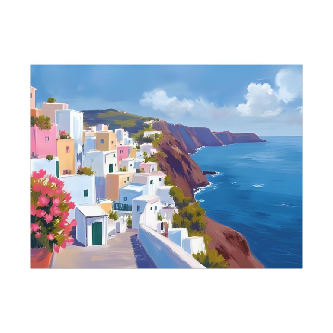 Seaside Village Bougainvillea Cliffside Coastal Aegean Poster