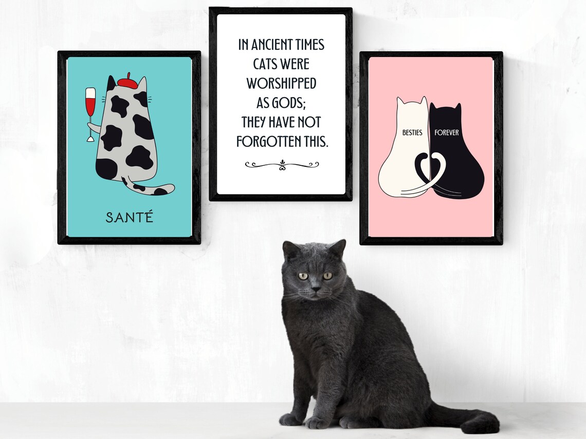 Besties Forever Cat Silhouette Pink Friendship Gift Wall Poster - Image 3