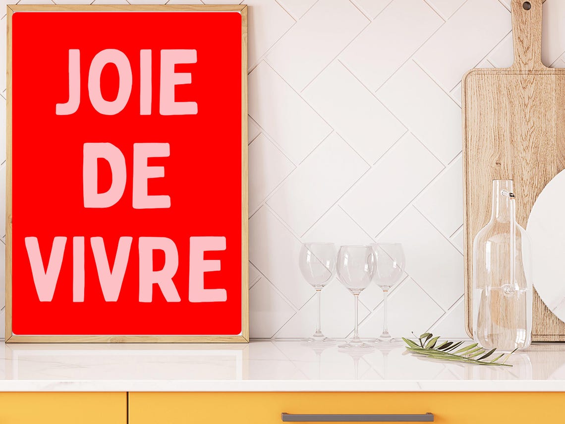 Joie De Vivre Red Bold French Quote Typography Modern Wall Print - Image 2