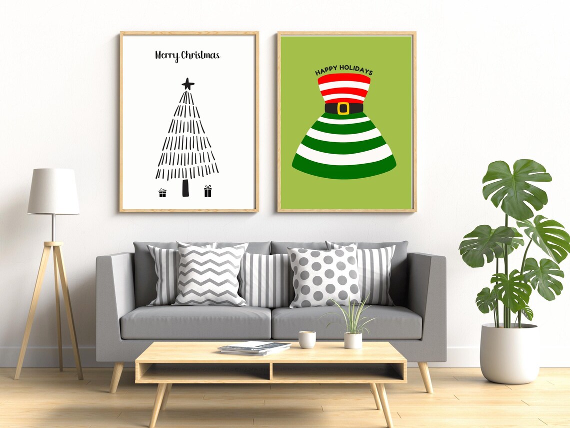 Merry Christmas Black Line Art Tree Gifts Minimalist Holiday Poster - Image 2