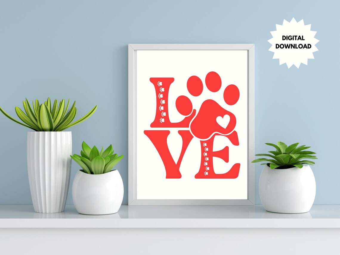 Purr Fect Cat Face And Love Paw Two Poster Pet Set Red Teal Art - Image 2