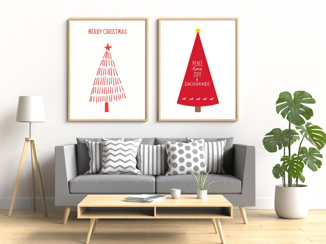 Peace Love Joy And Dachshunds Red Christmas Tree Holiday Dog Poster - Image 2