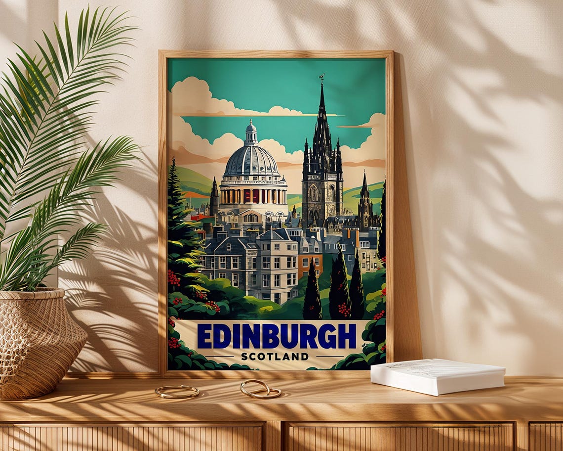 Edinburgh Scotland Old Town Skyline Dome Spire Travel Poster