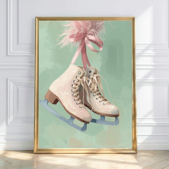 Sweet Pink Vintage Ice Skates Hanging Winter Charm Holiday Poster