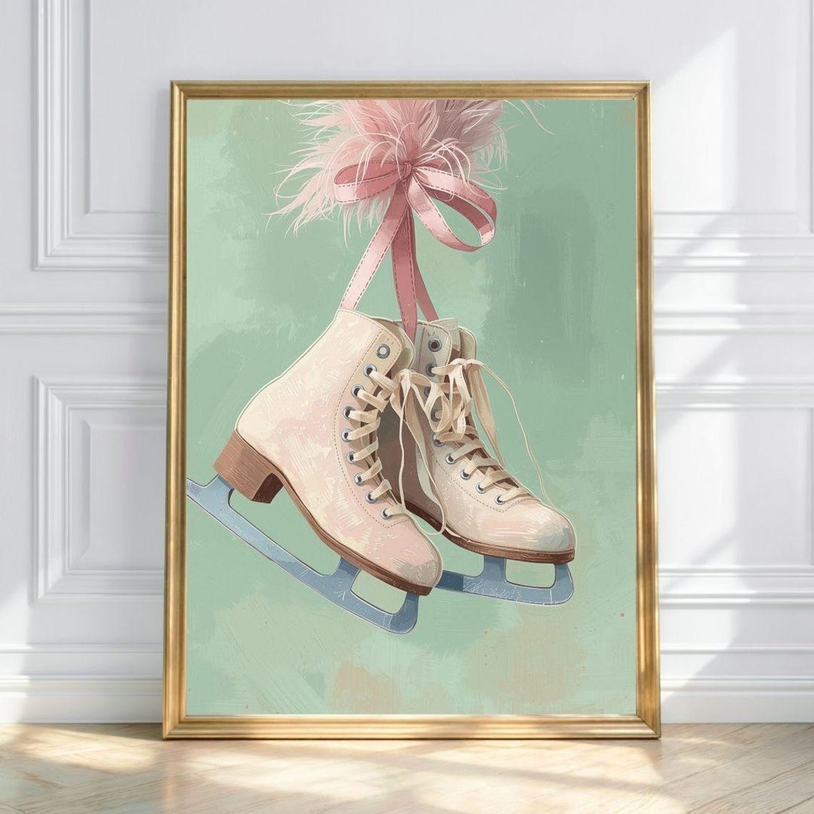 Sweet Pink Vintage Ice Skates Hanging Winter Charm Holiday Poster