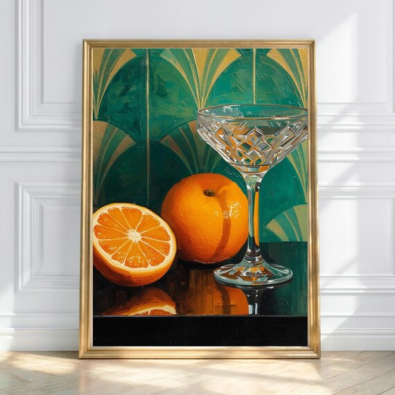 Art Deco Cocktail Glass With Fresh Oranges Citrus Still Life Poster