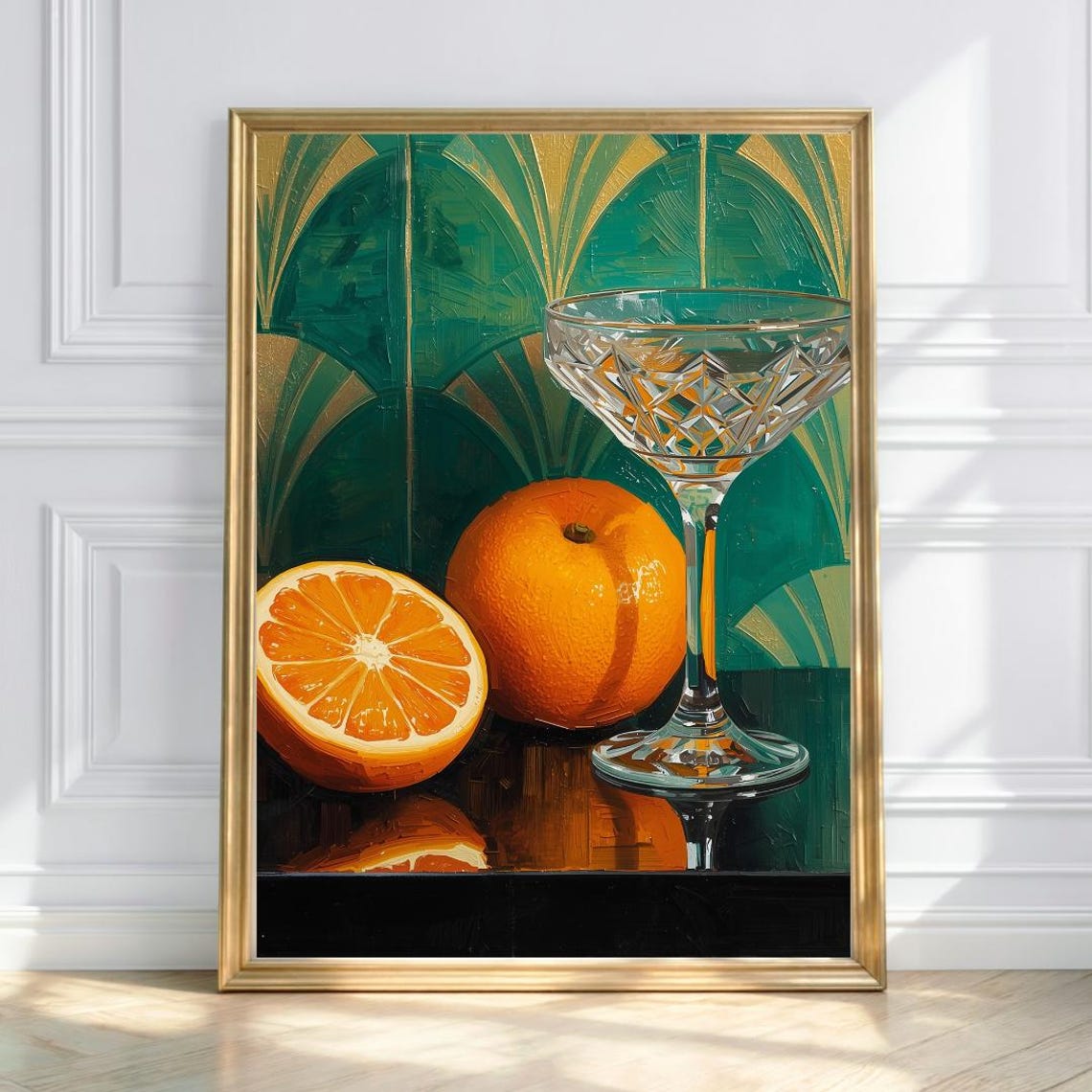 Art Deco Cocktail Glass With Fresh Oranges Citrus Still Life Poster
