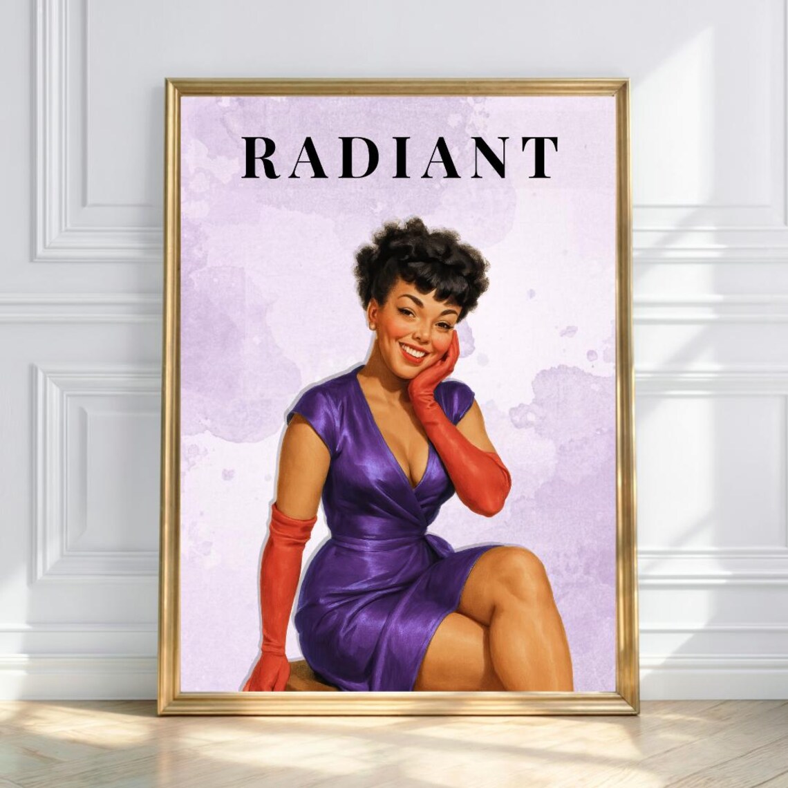 Radiant Vintage Pinup Purple Dress 1950s Retro Glam Beauty Poster