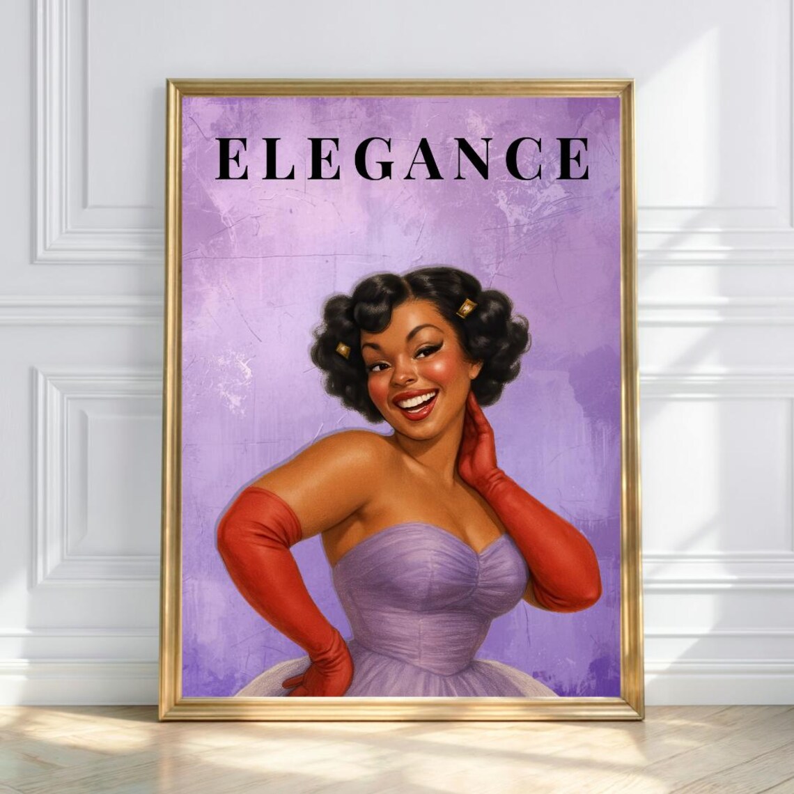 Elegance Vintage Pinup Lavender Gown 1950s Retro Glam Beauty Poster