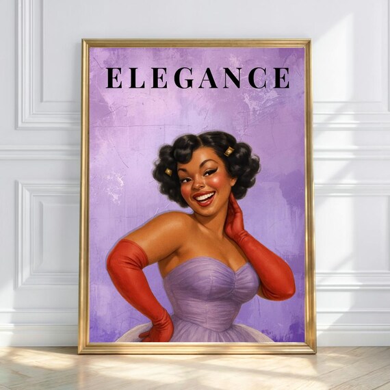 Elegance Vintage Pinup Lavender Gown 1950s Retro Glam Beauty Poster