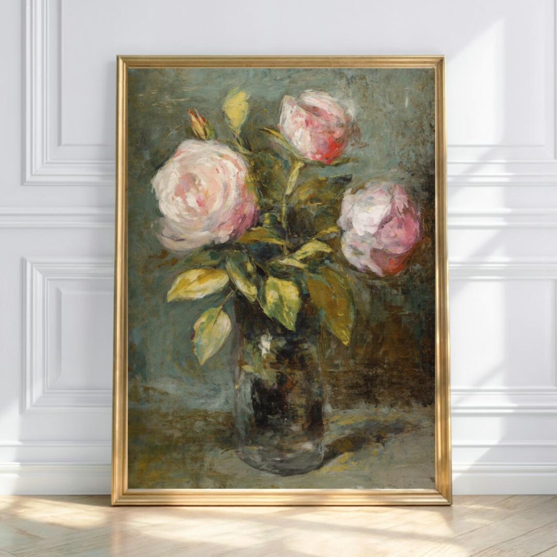 Pink Roses Impressionist Floral Still Life Oil Painting Poster