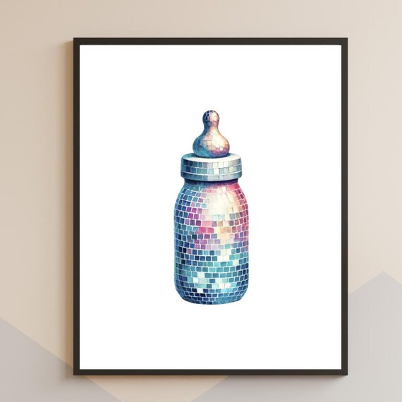 Disco Baby Bottle Art Print, Groovy Nursery Decor