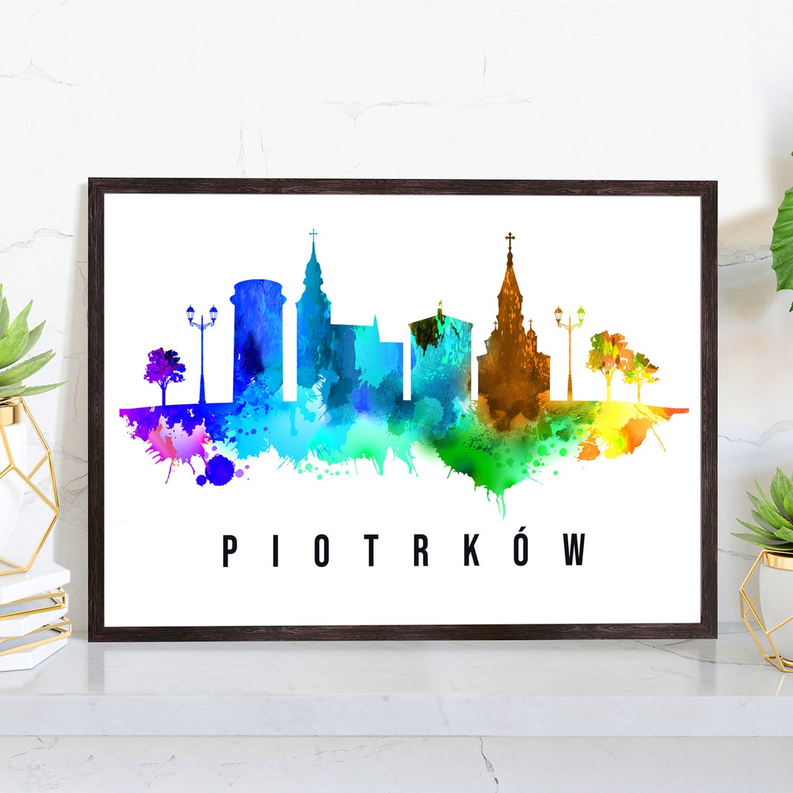 Piotrkow Trybunalski Poland Town Watercolor Skyline Landmark Poster