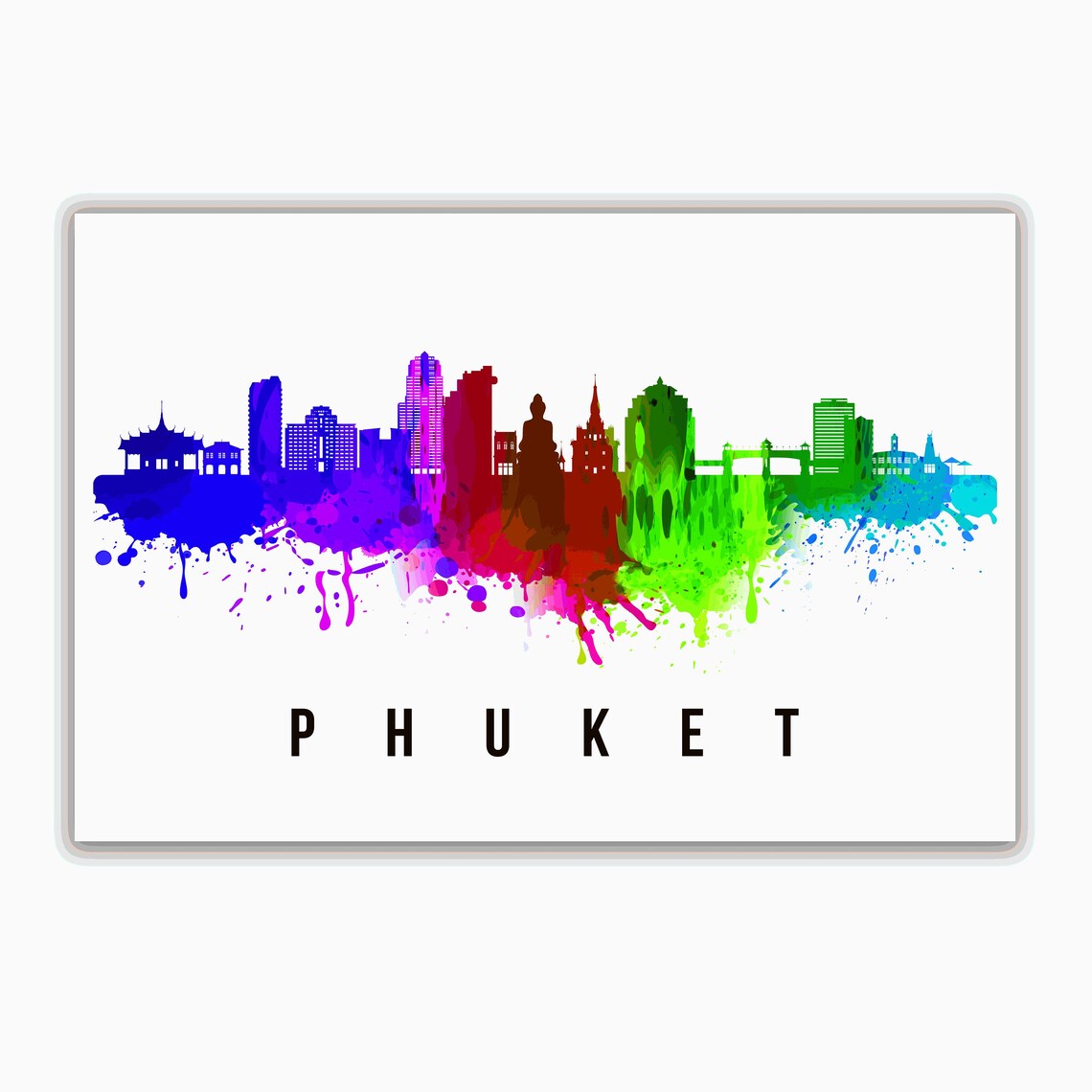 Phuket Thailand Rainbow Watercolor Skyline Art Travel Poster - Image 2