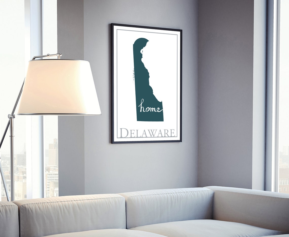 Delaware Home State Silhouette Minimal Teal Modern Map Wall Art Print - Image 4